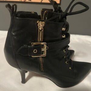 Michael Kors Black Heeled Boots with Gold Hardware
